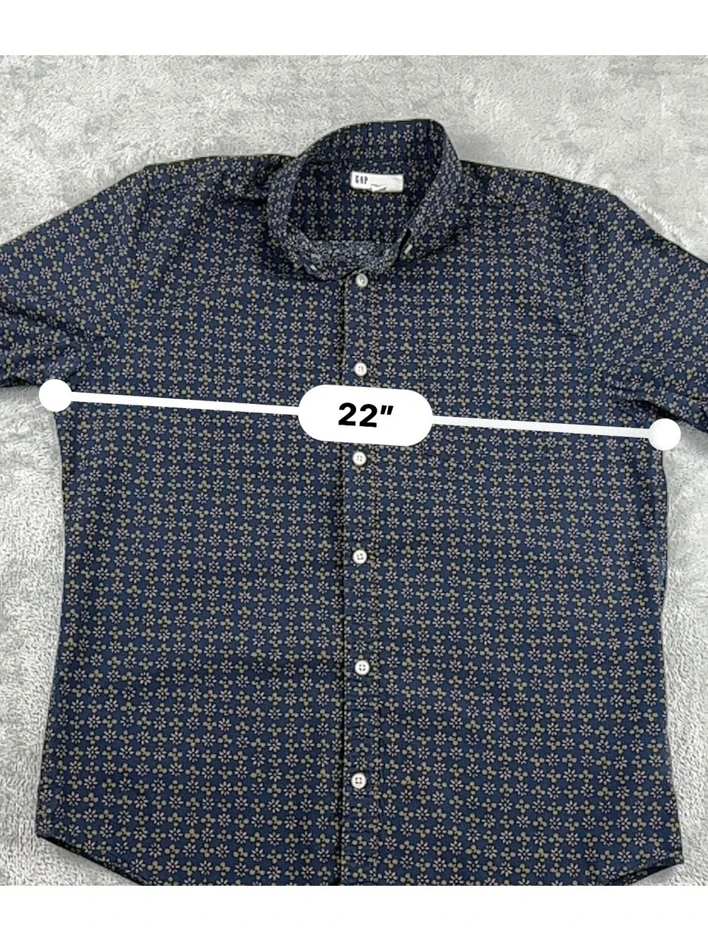 GAP Slim Fit Button Down Shirt Mens Medium Navy Floral Print Short Sleeve Cotton